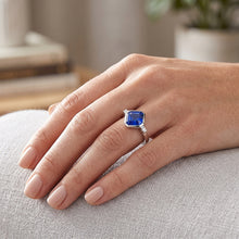 Gold 3 Stone Natural Earth Mined Diamond Asscher Sapphire Ring 2.75 Carats Bezel & Bar Set