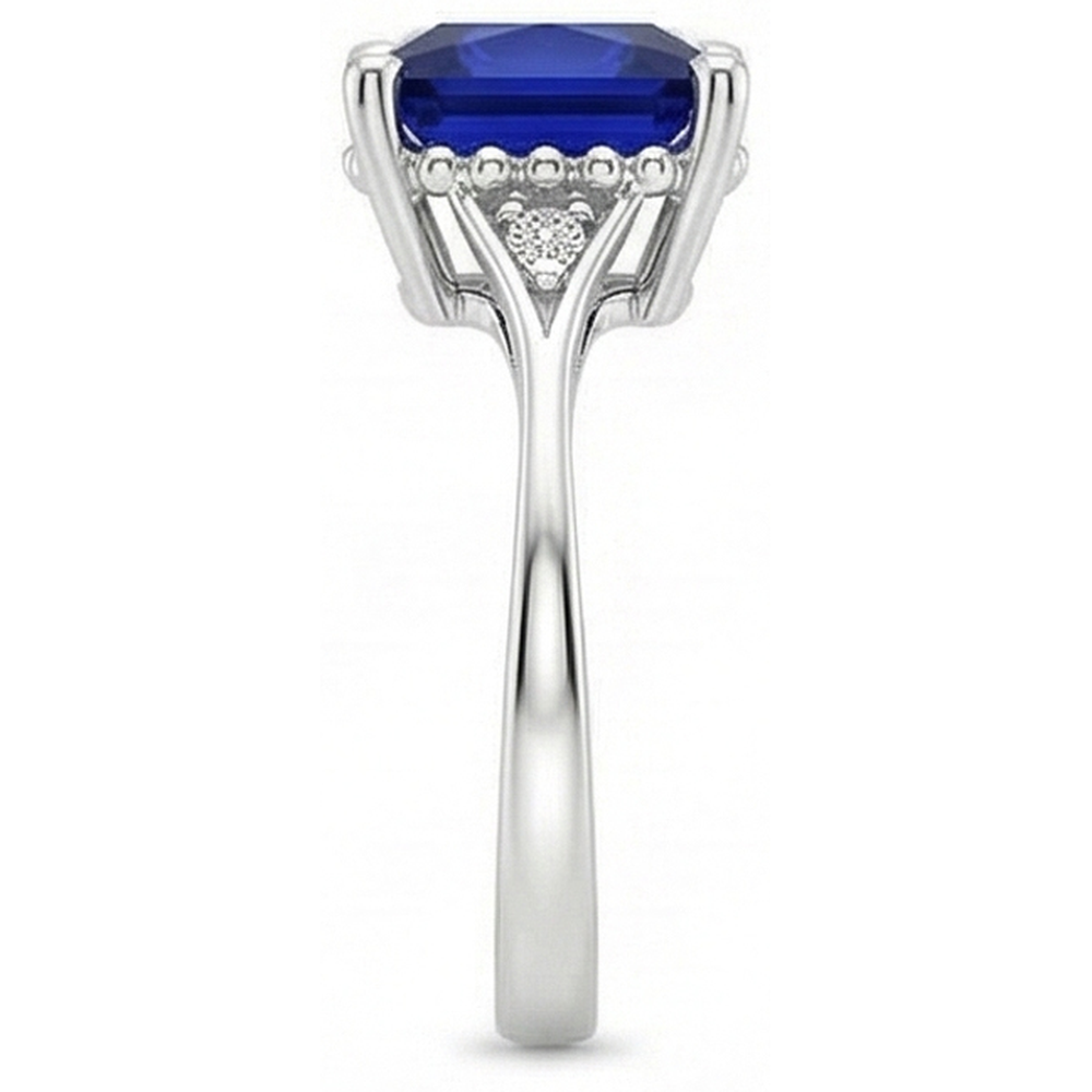 Gold 3 Stone Natural Earth Mined Diamond & Blue Sapphire Ring Split Shank 5.25 Carats