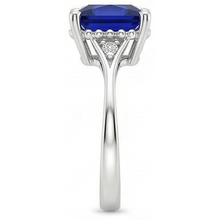 Gold 3 Stone Natural Earth Mined Diamond & Blue Sapphire Ring Split Shank 5.25 Carats