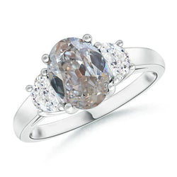 Gold 3 Stone Real Natural Earth Mined Diamond Ring Oval Cut Old Miner & Half Moons 4.50 Carats