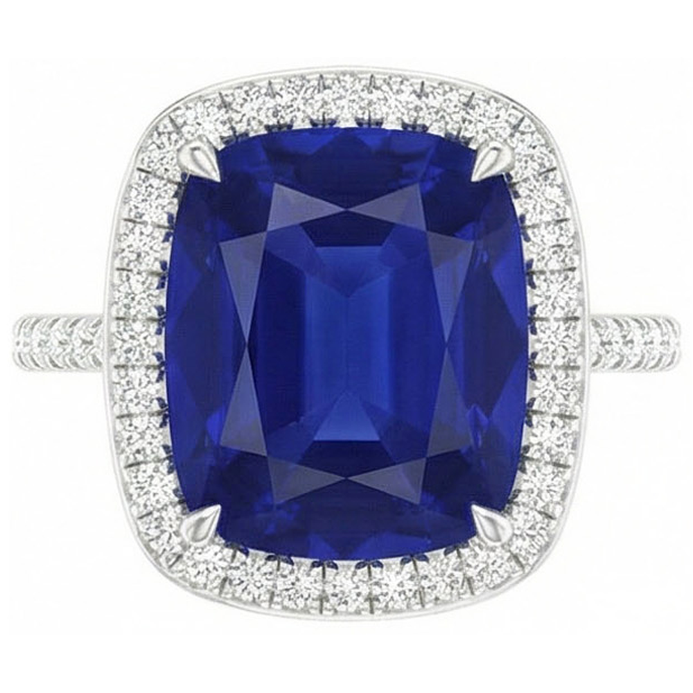 Gold 7 Carat Halo Sapphire Engagement Ring