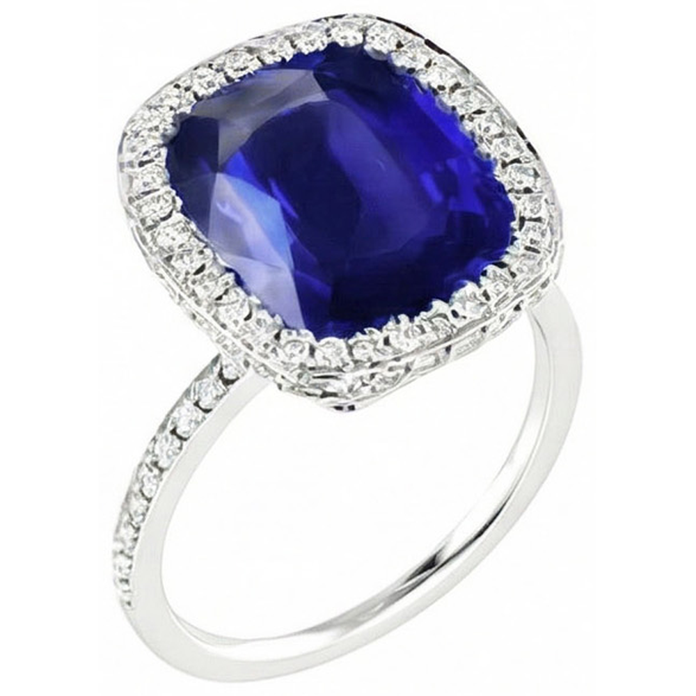 Gold 7 Carat Halo Sapphire Engagement Ring