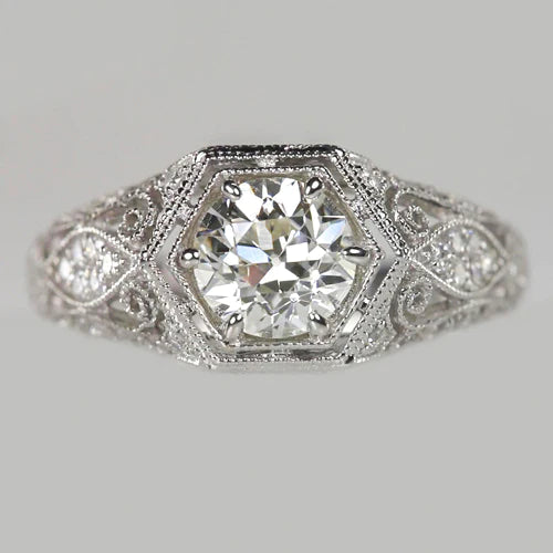 Gold Anniversary Ring Old Cut Round Real Diamond Milgrain Shank 2.25 Carats