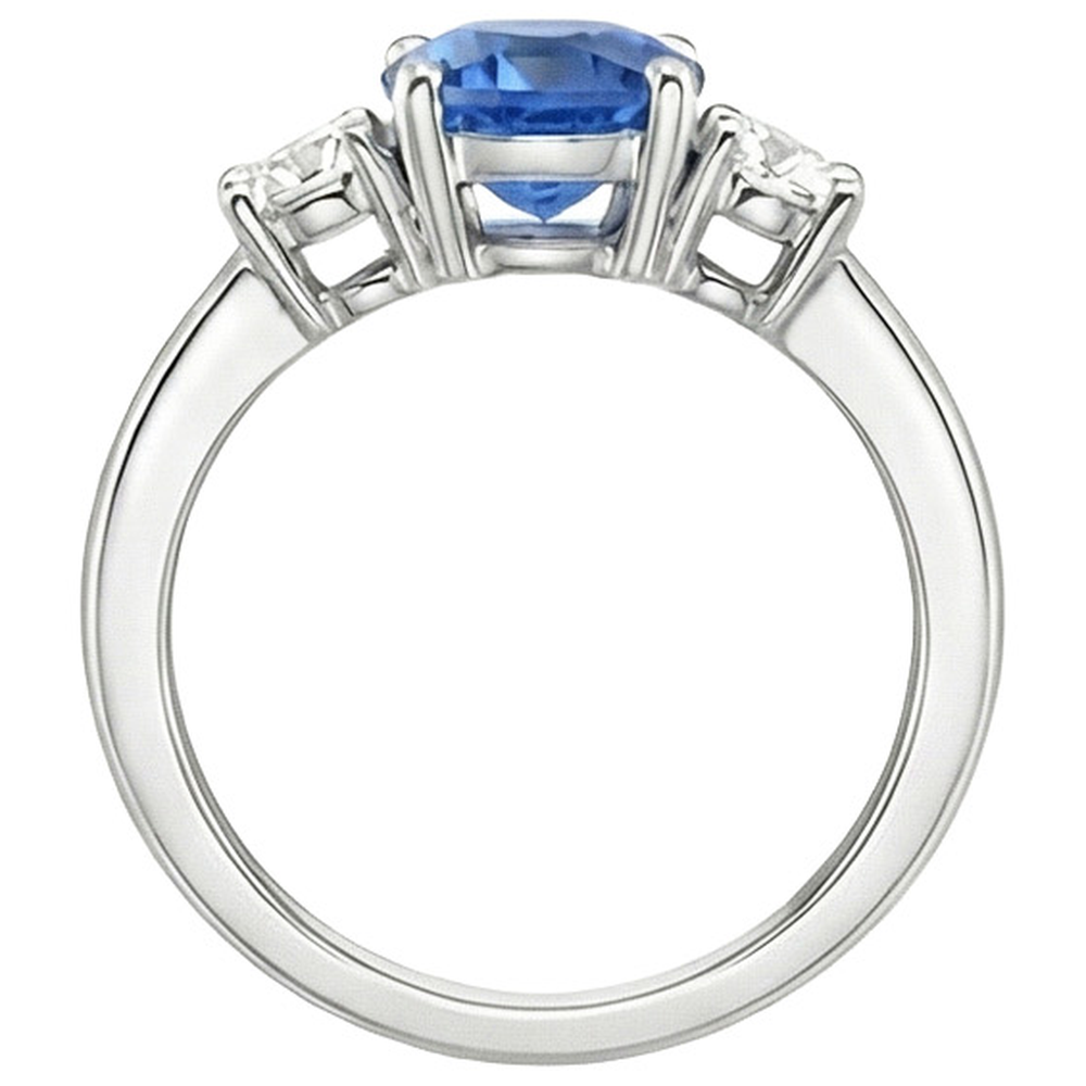 Gold Anniversary Ring Round Natural Earth Mined Diamond & Ceylon Blue Sapphire 1.75 Carats