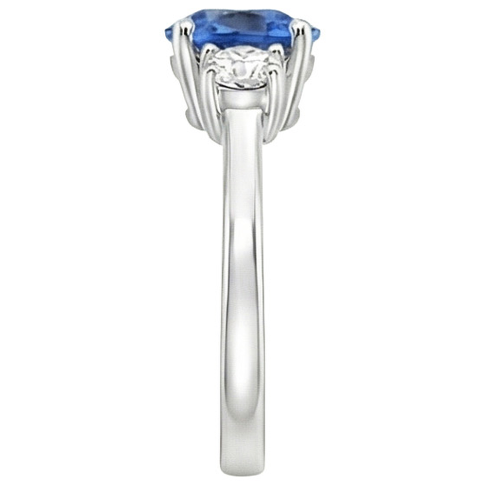 Gold Anniversary Ring Round Natural Earth Mined Diamond & Ceylon Blue Sapphire 1.75 Carats
