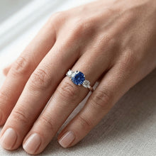 Gold Anniversary Ring Round Natural Earth Mined Diamond & Ceylon Blue Sapphire 1.75 Carats