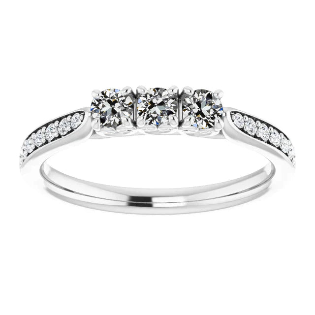 Gold Anniversary Ring Round Old Mine Cut Real Diamond Prong Set 4 Carats