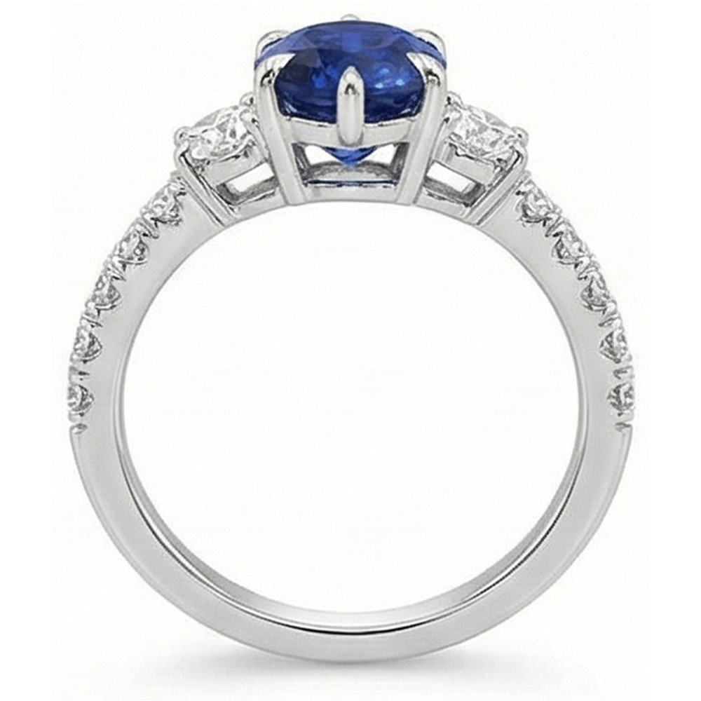 Gold Anniversary Solitaire Blue Sapphire With Accents Ring 4.50 Carats