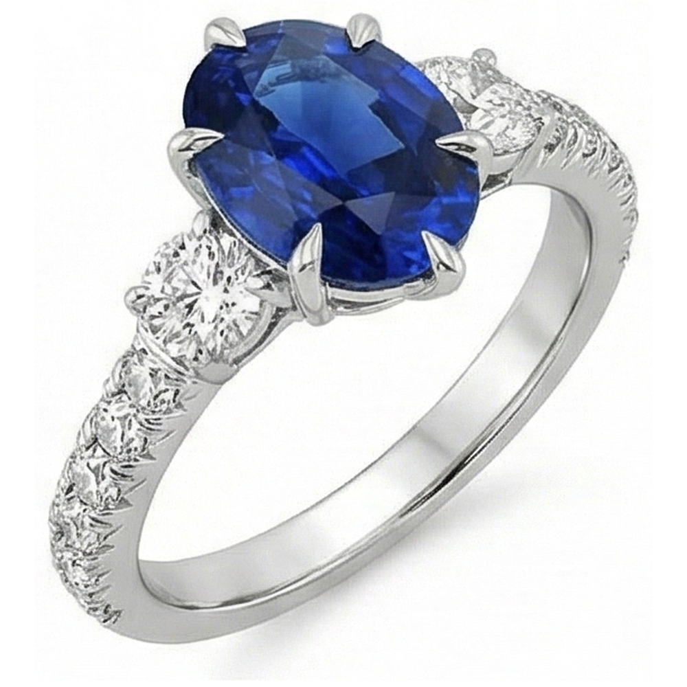 Gold Anniversary Solitaire Blue Sapphire With Accents Ring 4.50 Carats