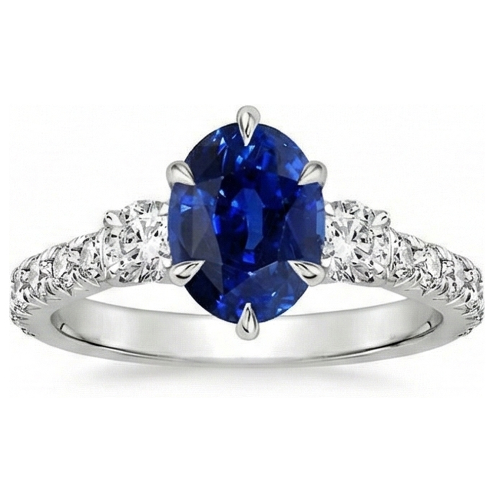 Gold Anniversary Solitaire Blue Sapphire With Accents Ring 4.50 Carats