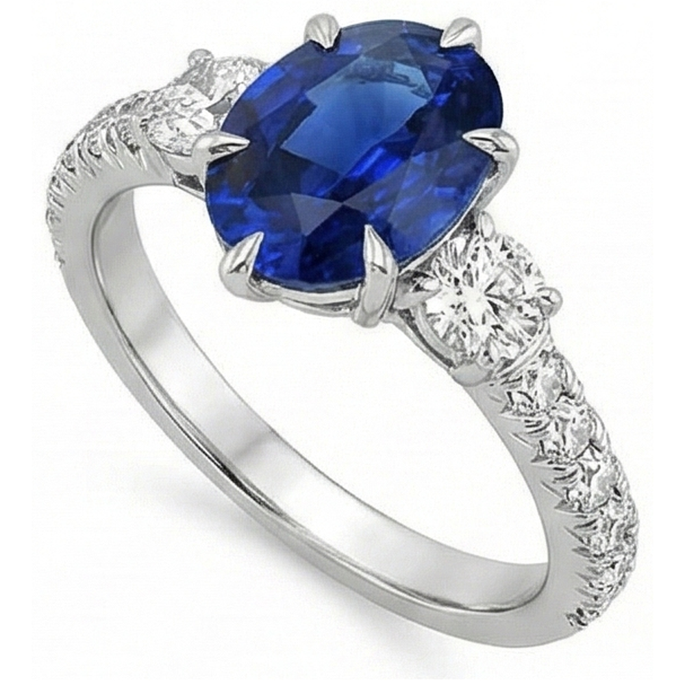 Gold Anniversary Solitaire Blue Sapphire With Accents Ring 4.50 Carats