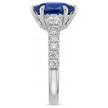 Gold Anniversary Solitaire Blue Sapphire With Accents Ring 4.50 Carats