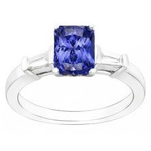 Gold Baguette Natural Earth Mined Diamond Ring 3 Stone Ceylon Sapphire Jewellery 2.50 Carats