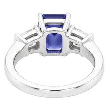 Gold Baguette Natural Earth Mined Diamond Ring 3 Stone Ceylon Sapphire Jewellery 2.50 Carats