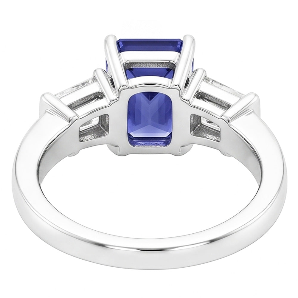 Gold Baguette Natural Earth Mined Diamond Ring 3 Stone Ceylon Sapphire Jewellery 2.50 Carats