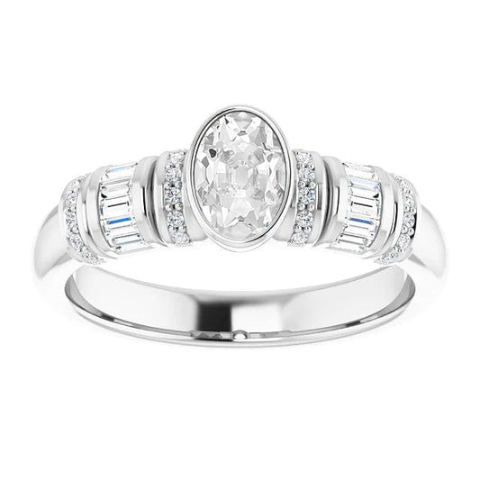 Gold Baguette & Oval Old Miner Real Diamond Ring Bezel Set 6.25 Carats