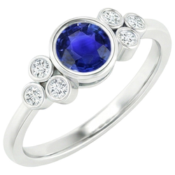 Gold Bezel Set Ceylon Sapphire & Natural Earth Mined Diamond Engagement Ring 1.75 Carats