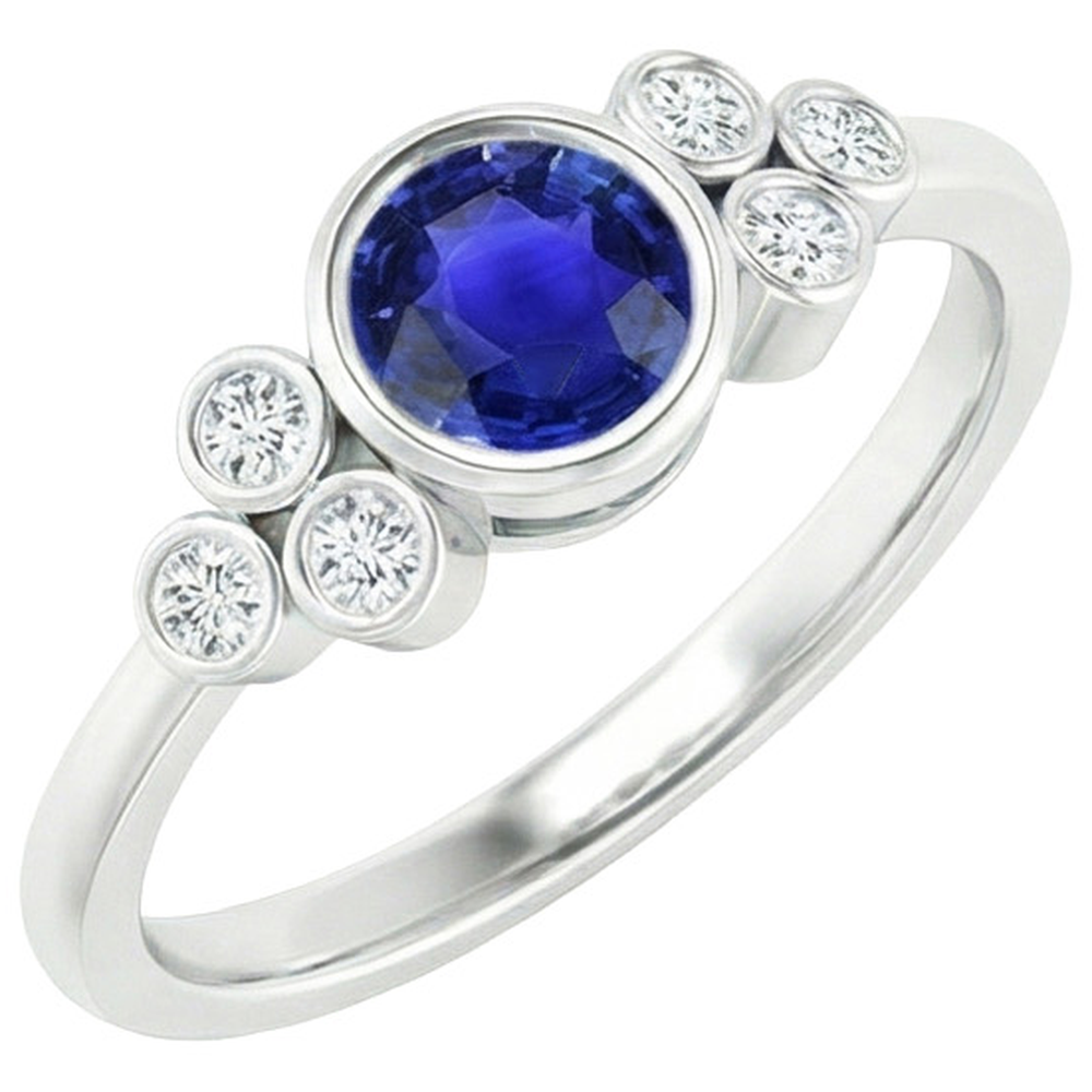 Gold Bezel Set Ceylon Sapphire & Natural Earth Mined Diamond Engagement Ring 1.75 Carats
