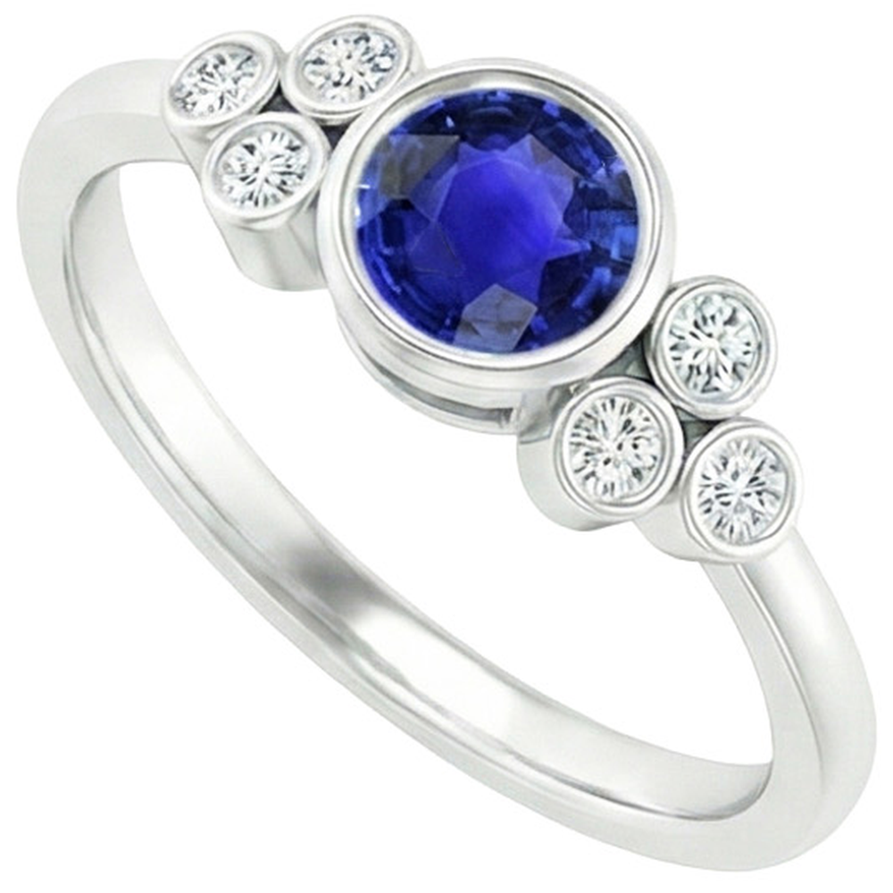 Gold Bezel Set Ceylon Sapphire & Natural Earth Mined Diamond Engagement Ring 1.75 Carats