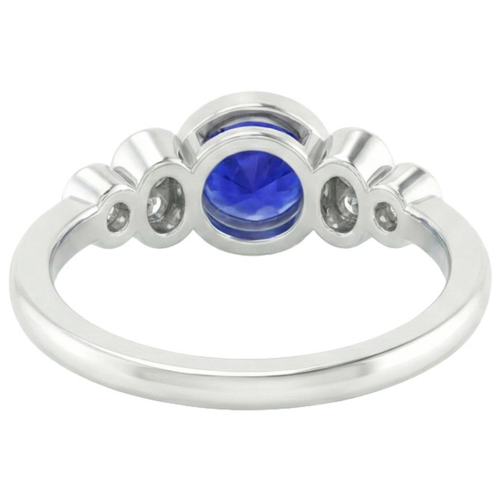 Gold Bezel Set Ceylon Sapphire & Natural Earth Mined Diamond Engagement Ring 1.75 Carats