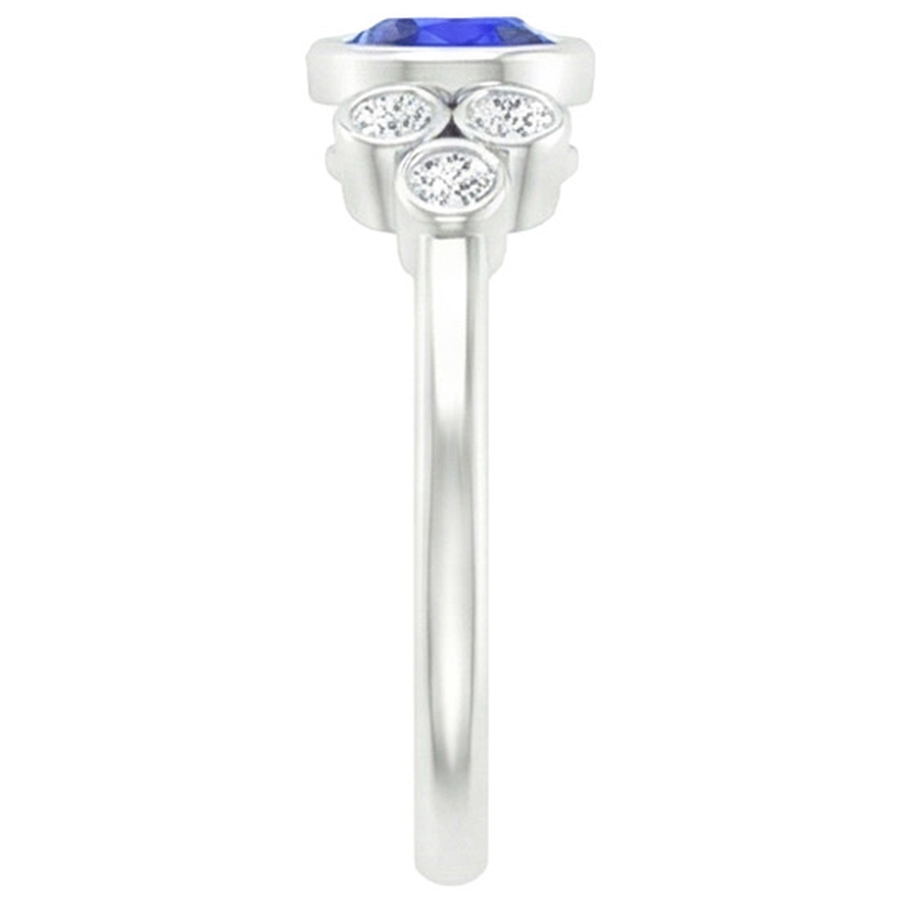 Gold Bezel Set Ceylon Sapphire & Natural Earth Mined Diamond Engagement Ring 1.75 Carats