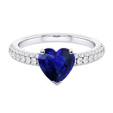 Gold Blue Sapphire Gemstone Ring 4 Carats Multi Row Pave Set Natural Earth Mined Diamonds