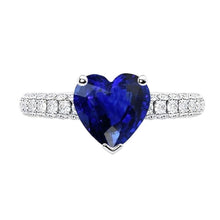 Gold Blue Sapphire Gemstone Ring 4 Carats Multi Row Pave Set Natural Earth Mined Diamonds