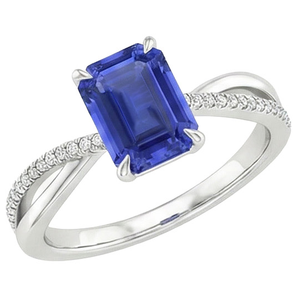Gold Blue Sapphire & Natural Earth Mined Diamond Ring With Accents Twisted Shank 4 Carats