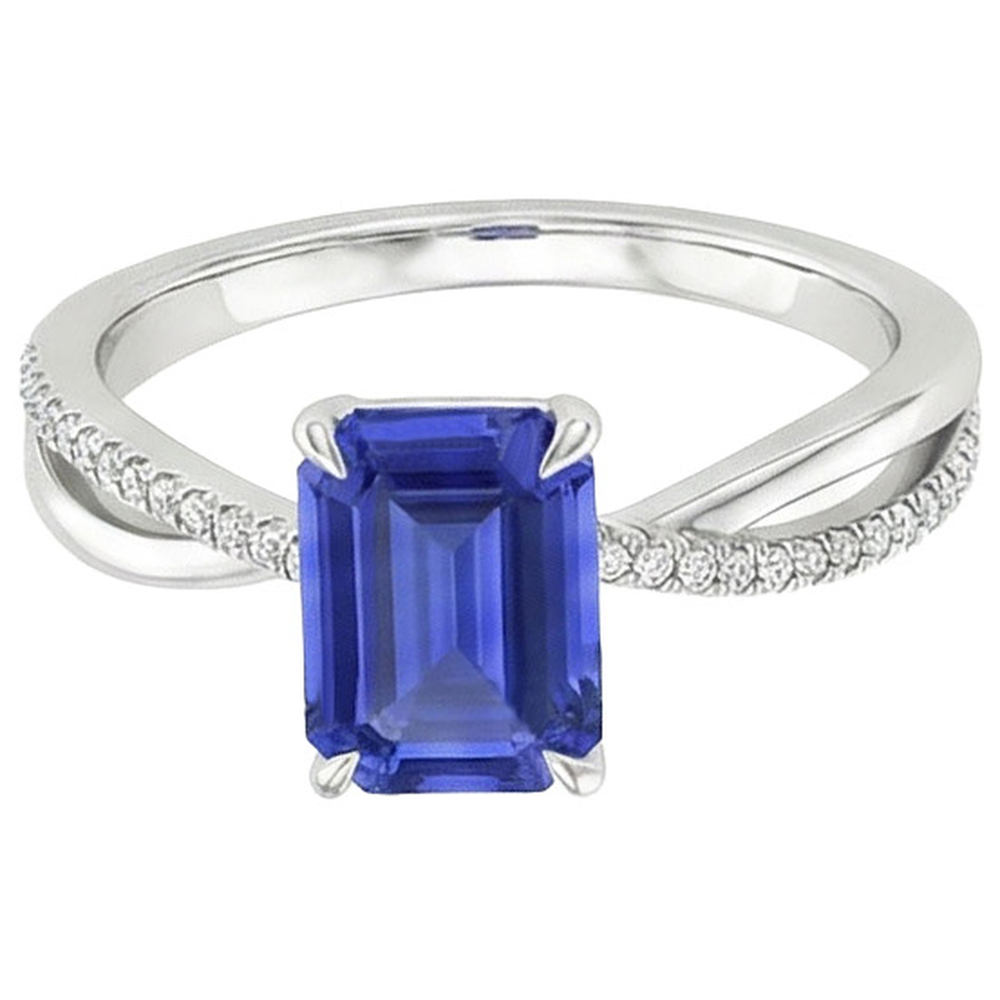 Gold Blue Sapphire & Natural Earth Mined Diamond Ring With Accents Twisted Shank 4 Carats