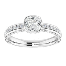 Gold Cushion Old Cut Real Diamond Ring With Accents Bezel Set 3.75 Carats