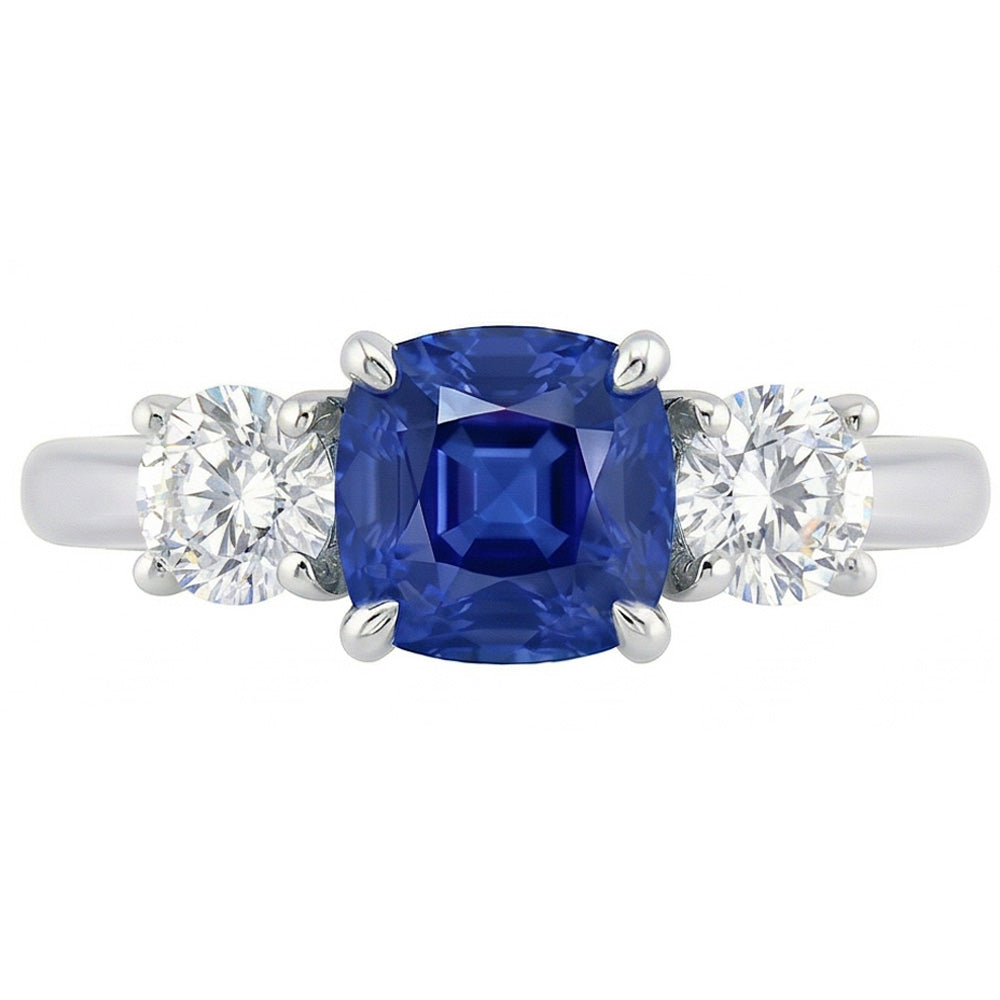 Gold Cushion Three Stone Ring 1.25 Carats Round Natural Earth Mined Diamond Jewellery