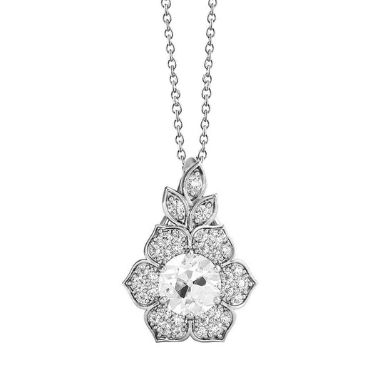 Gold Diamond Pendant Prong Set Round Old Miner Flower Style Real 2.50 Carats