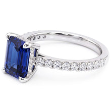 Gold Engagement Ring Emerald Blue Sapphire & Pave Natural Earth Mined Diamonds 2.50 Carats