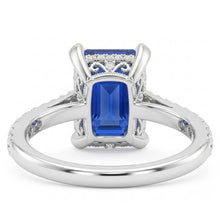 Gold Engagement Ring Emerald Blue Sapphire & Pave Natural Earth Mined Diamonds 2.50 Carats