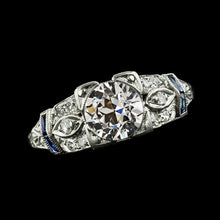 Gold Engagement Ring Natural Round Old Miner Diamond & Sapphires 3.50 Carats