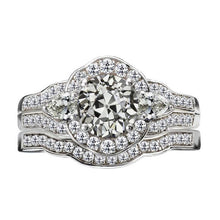 Gold Engagement Ring Set Pear & Round Old Mine Cut Natural Earth Mined Diamond 8.50 Carats