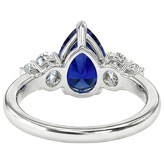 Gold Gemstone 5 Stone Sri Lankan Sapphire & Natural Earth Mined Diamond Ring 3.50 Carats