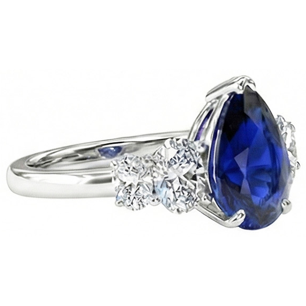 Gold Gemstone 5 Stone Sri Lankan Sapphire & Natural Earth Mined Diamond Ring 3.50 Carats
