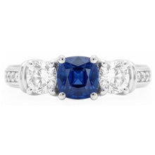 Gold Gemstone Cushion Sapphire Ring 2.50 Carats 3 Stone Style Natural Earth Mined Diamond
