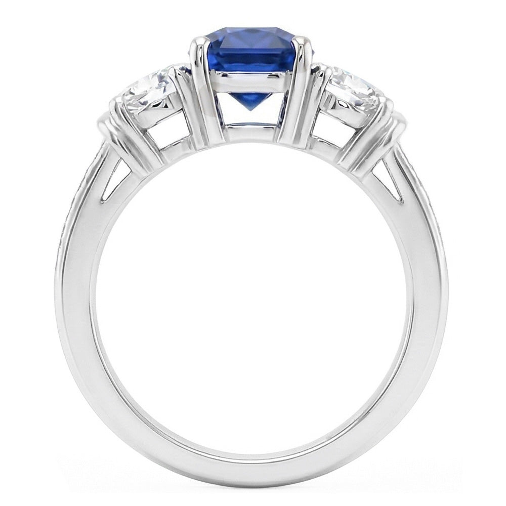 Gold Gemstone Cushion Sapphire Ring 2.50 Carats 3 Stone Style Natural Earth Mined Diamond