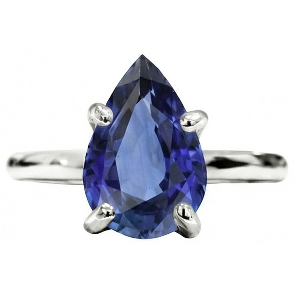 Cornflower Blue Sapphire Precious Stone Ring 3-ct 14 Karat White Gold – front view