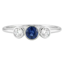 Gold Gemstone Ring Bezel Set Natural Earth Mined Diamonds & Sapphire 3 Stone 1.50 Carats