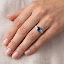 Gold Gemstone Ring Bezel Set Natural Earth Mined Diamonds & Sapphire 3 Stone 1.50 Carats