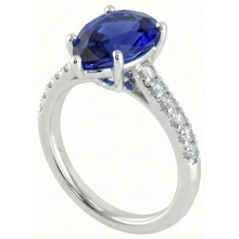 Gold Gemstone Ring Blue Sapphire With Natural Earth Mined Diamond Accents 4 Carats