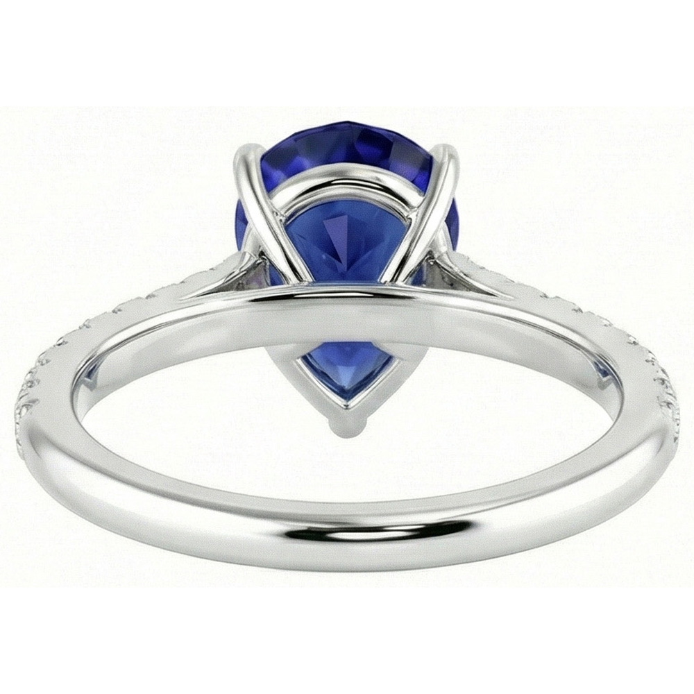 Gold Gemstone Ring Blue Sapphire With Natural Earth Mined Diamond Accents 4 Carats