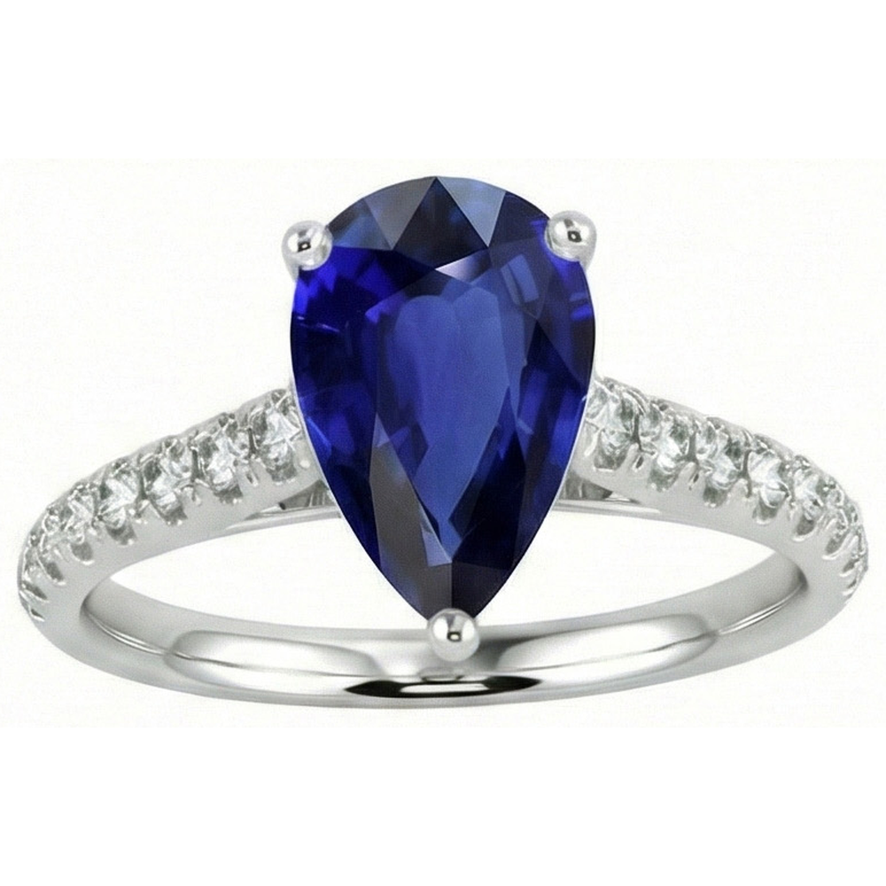 Gold Gemstone Ring Blue Sapphire With Natural Earth Mined Diamond Accents 4 Carats
