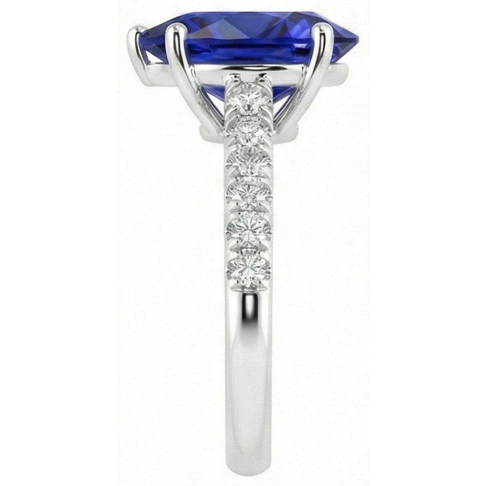 Gold Gemstone Ring Blue Sapphire With Natural Earth Mined Diamond Accents 4 Carats