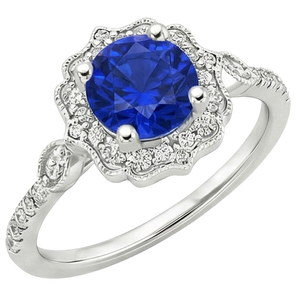 Gold Gemstone Ring Halo Sri Lankan Sapphire Vintage Style 3 Carats