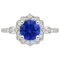 Gold Gemstone Ring Halo Sri Lankan Sapphire Vintage Style 3 Carats