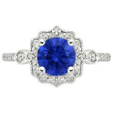 Gold Gemstone Ring Halo Sri Lankan Sapphire Vintage Style 3 Carats